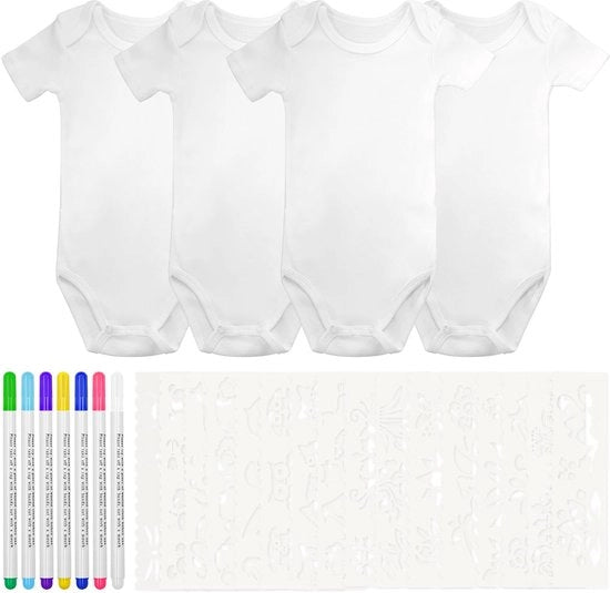 Set di 4 fasci per dipintura, pantaloncini per bambini per feste, 7 pennarelli acqua-resistenti e 16 stampe per uso come fasci per compleanni di bambini