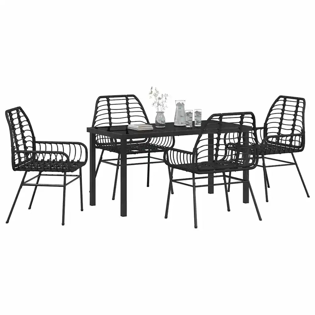 Set da Pranzo per Giardino 5 pcs Nero polyrattan 3380843