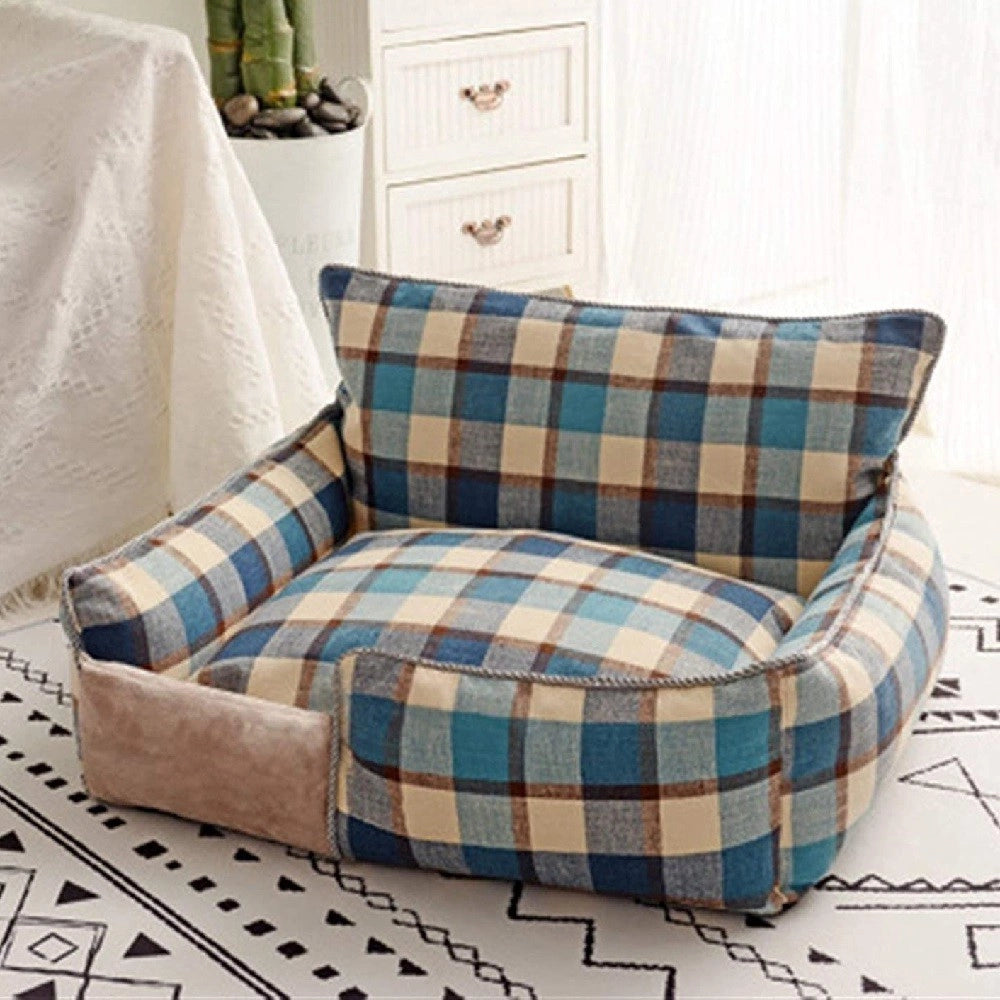Trade Shop - Letto Per Cani Traspirante Cotone Lavabile Divano Taglia Xl 76x71cm Griglia Blu -