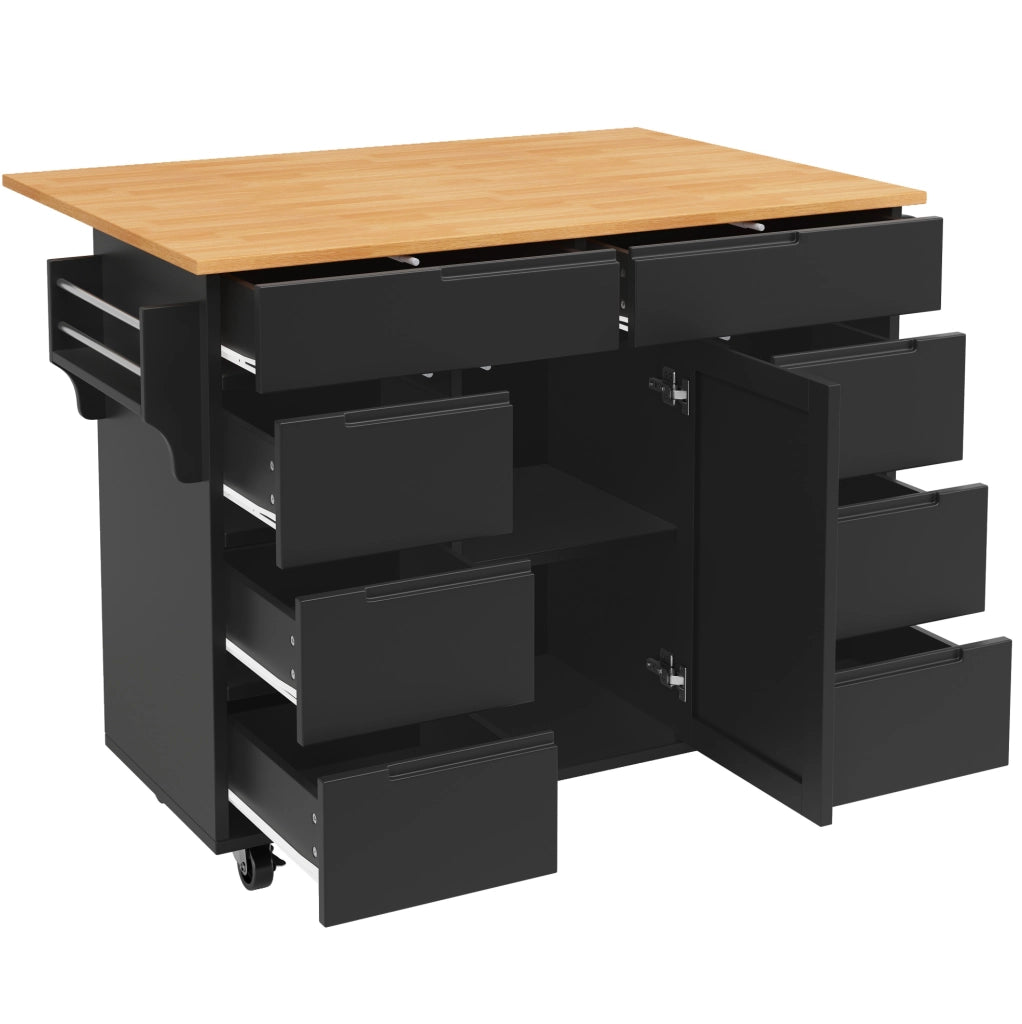 Isola da cucina 122x74.5x91.5 cm pieghevole; 8 cassetti; MDF nero