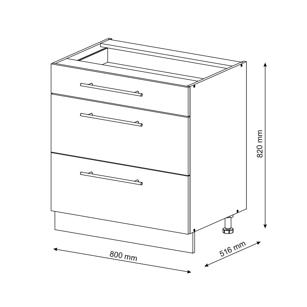 Mobiletto base per cucina Fame-Line Rovere dorato/Bianco 80 cm con 3 cassetti, senza piano di lavoro Vicco