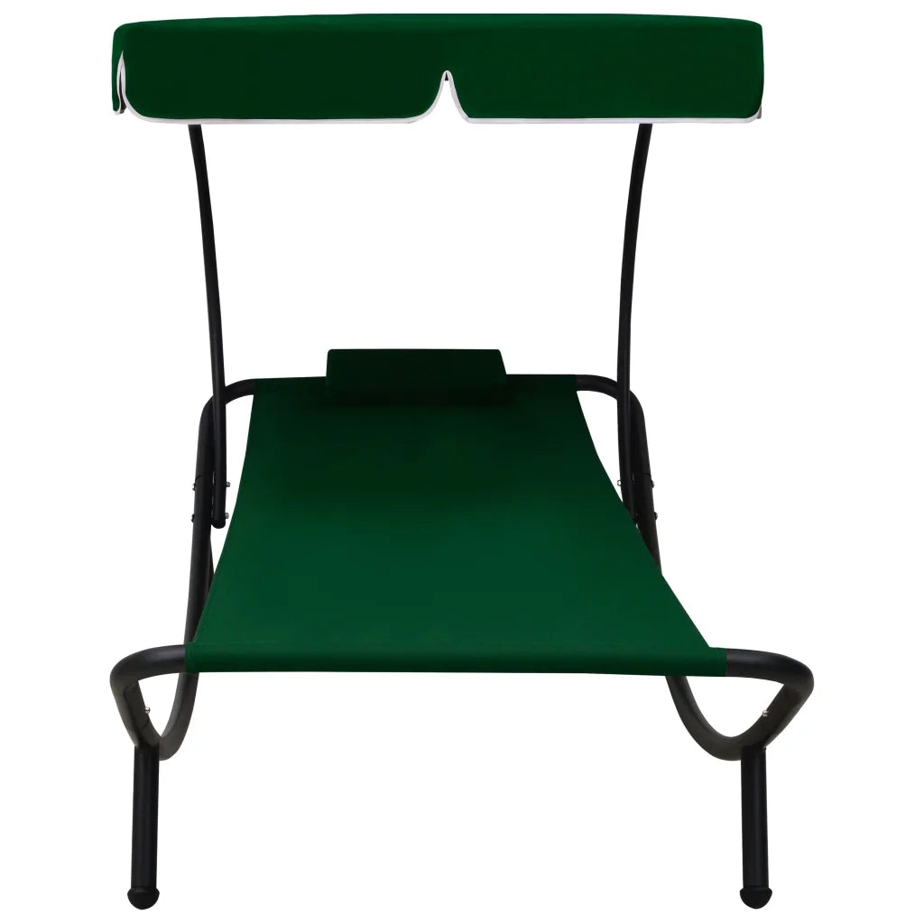 Lettino Prendisole | Sdraio da giardino | Lettino da sole con Baldacchino e Cuscino Verde