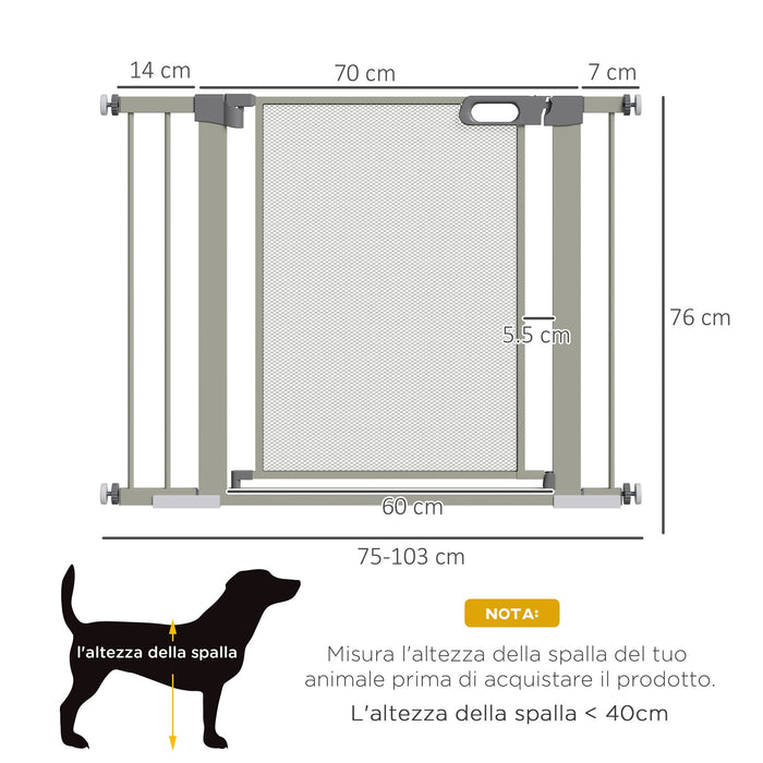 Cancelletto di Sicurezza per Cani Estensibile con Chiusura Automatica 75-103x76 cm Grigio