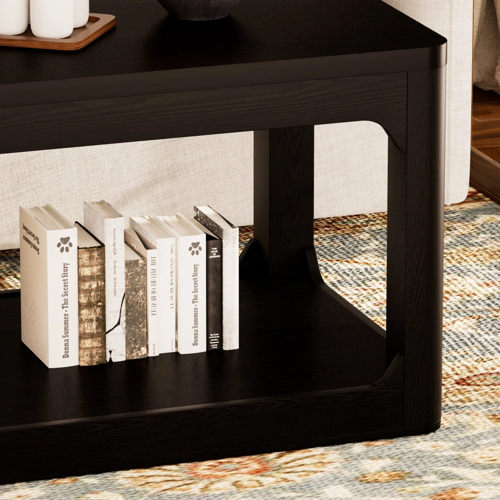 Tavolino basso con 2 vani contenitore, stile moderno, per soggiorno e camera da letto, in MDF, nero, 100 × 50 × 44,5 cm