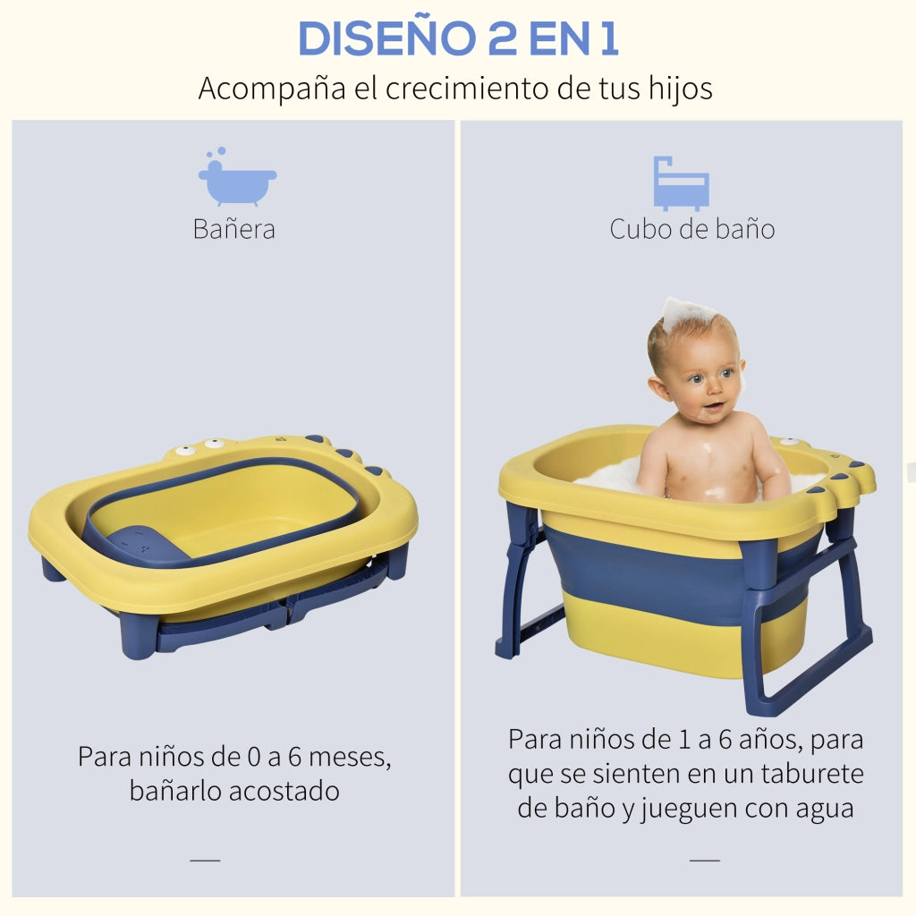Vasca da bagno pieghevole per bambini ¨C Xylo ¨C portatile con piedini antiscivolo 75x55x43 cm giallo blu