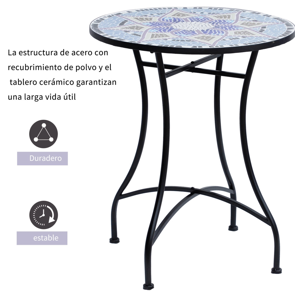 Tavolino da giardino rotondo con piano a mosaico ¨C zephmum ¨C ?60x71 cm