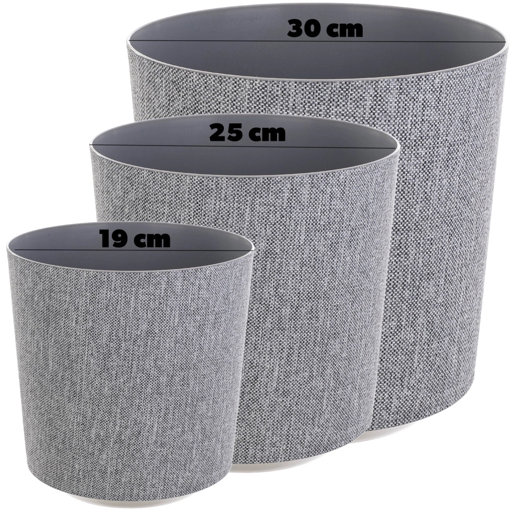 Vaso da fiori KADAX, coprivaso rotondo in tessuto grigio fantasia, 30 cm