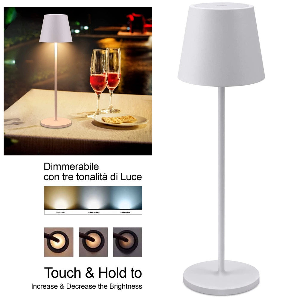 Trade Shop - Lampada Da Tavolo A Led Con Batteria Ricaricabile Touch Dimmerabile 3 Colori Bar -