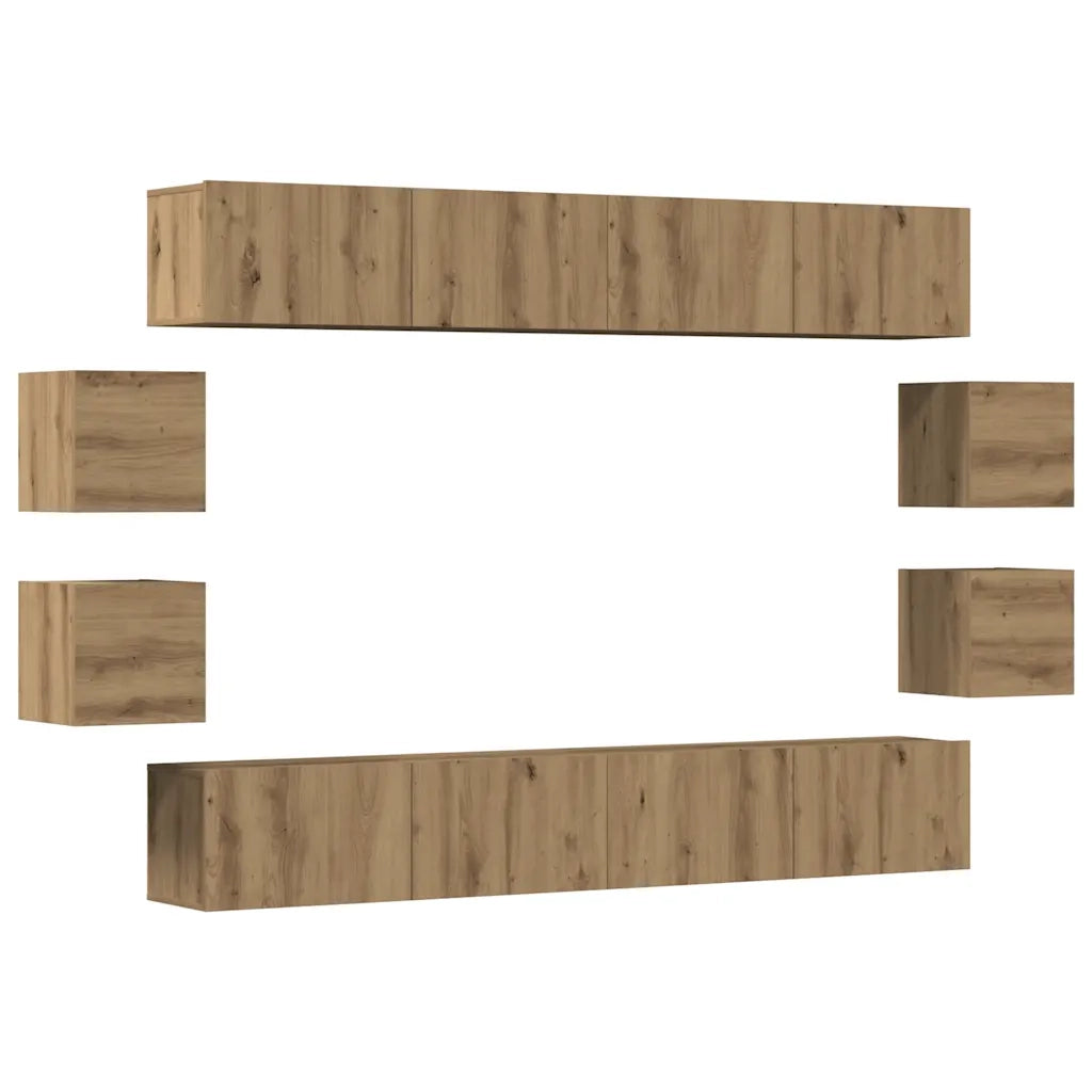 Set Mobile TV 8 pz Montato a Parete Rovere in Legno Multistrato 3328952