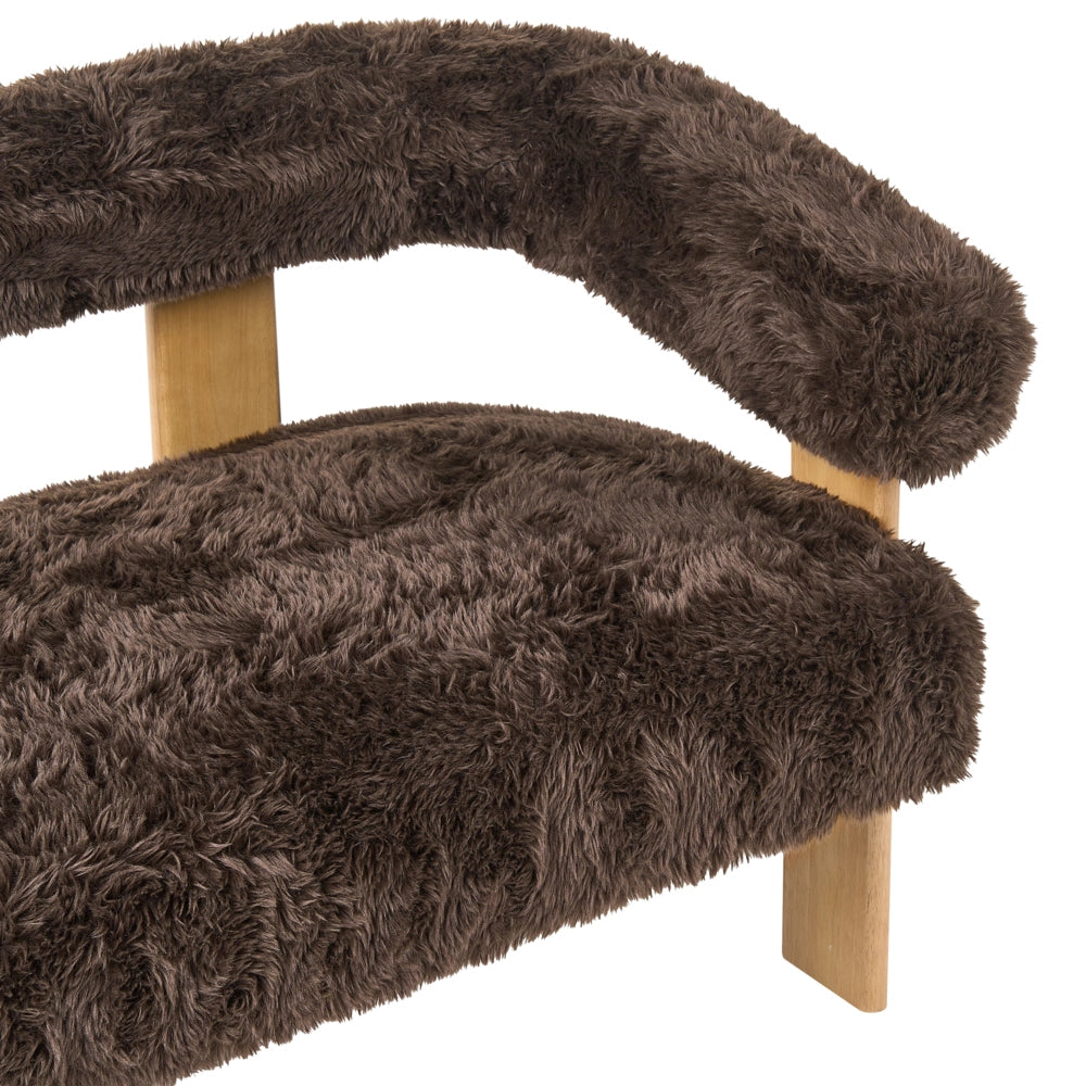Divano a 2 posti rivestimento in pelliccia sintetica e gambe in legno marrone scuro e marrone chiaro stile retrò per soggiorno
