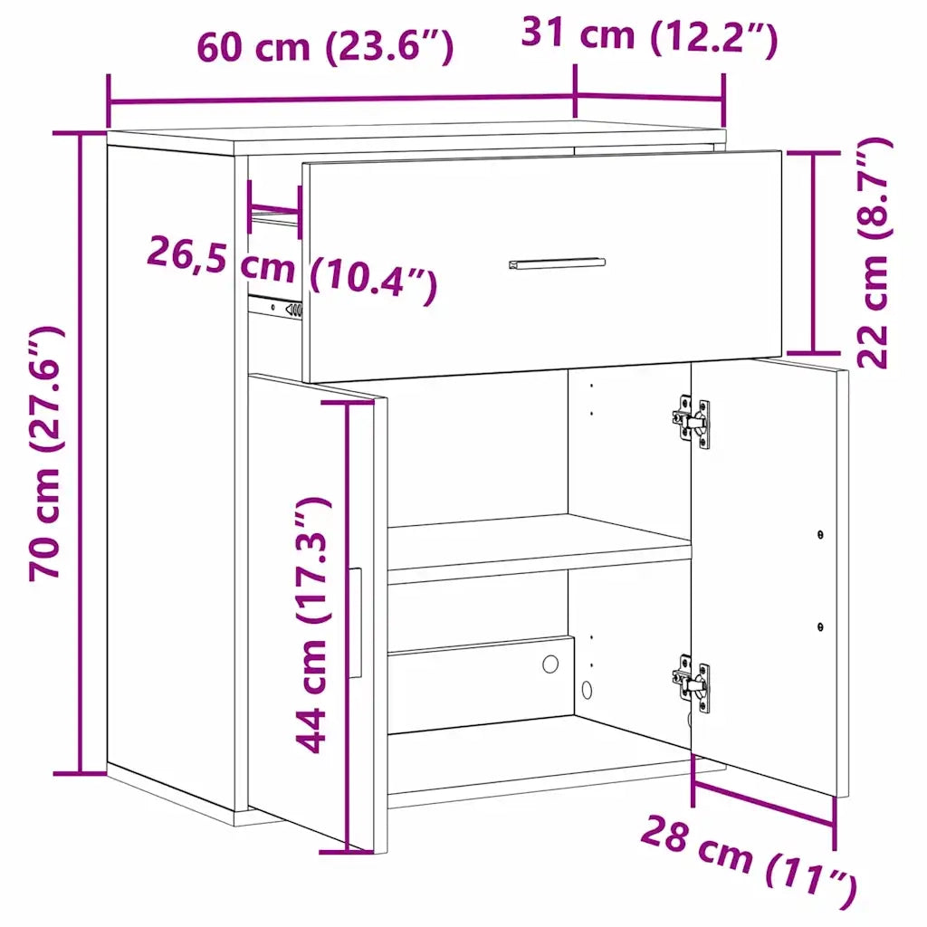 vidaXL Credenza Rovere nero 60 x 31 x 70 cm Legno multistrato