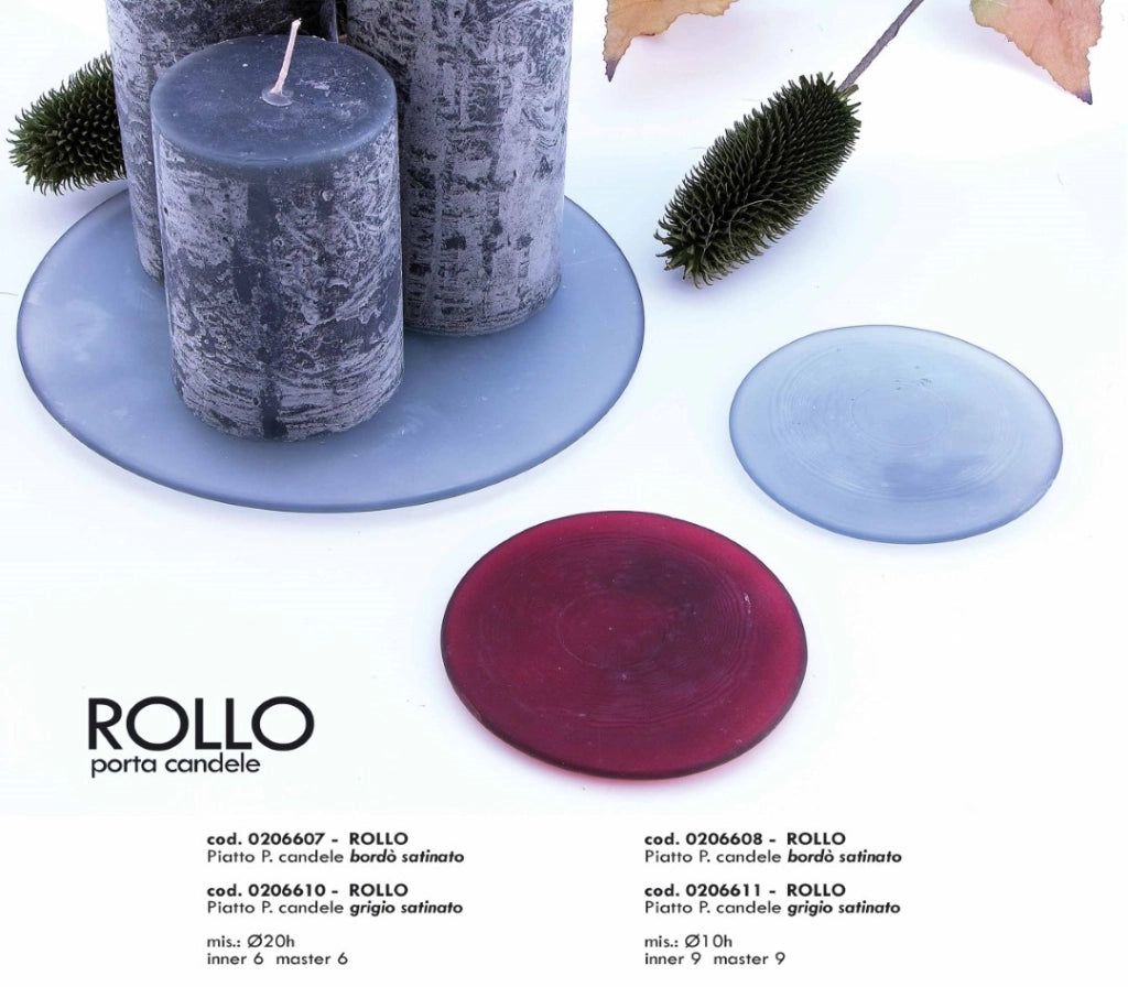 Piatto Porta Candela Rollo D.20 Grigio Satin.Bizzotto Set 5 Pezzi - Bizzotto