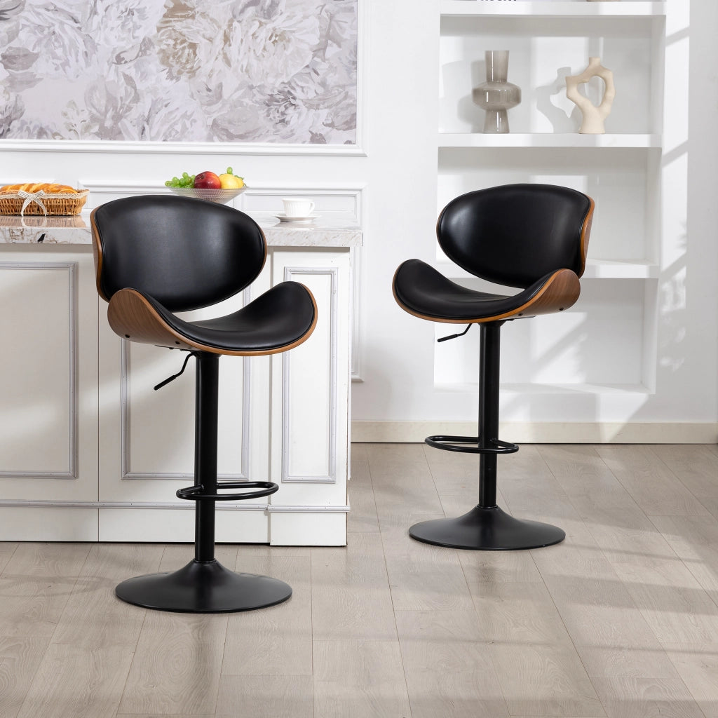Sgabello da bar set di 2 girevole e regolabile in altezza con schienale ergonomico e poggiapiedi in PU nero