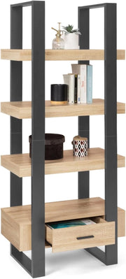 PHOENIX scaffale a 4 livelli in legno e nero con cassetto