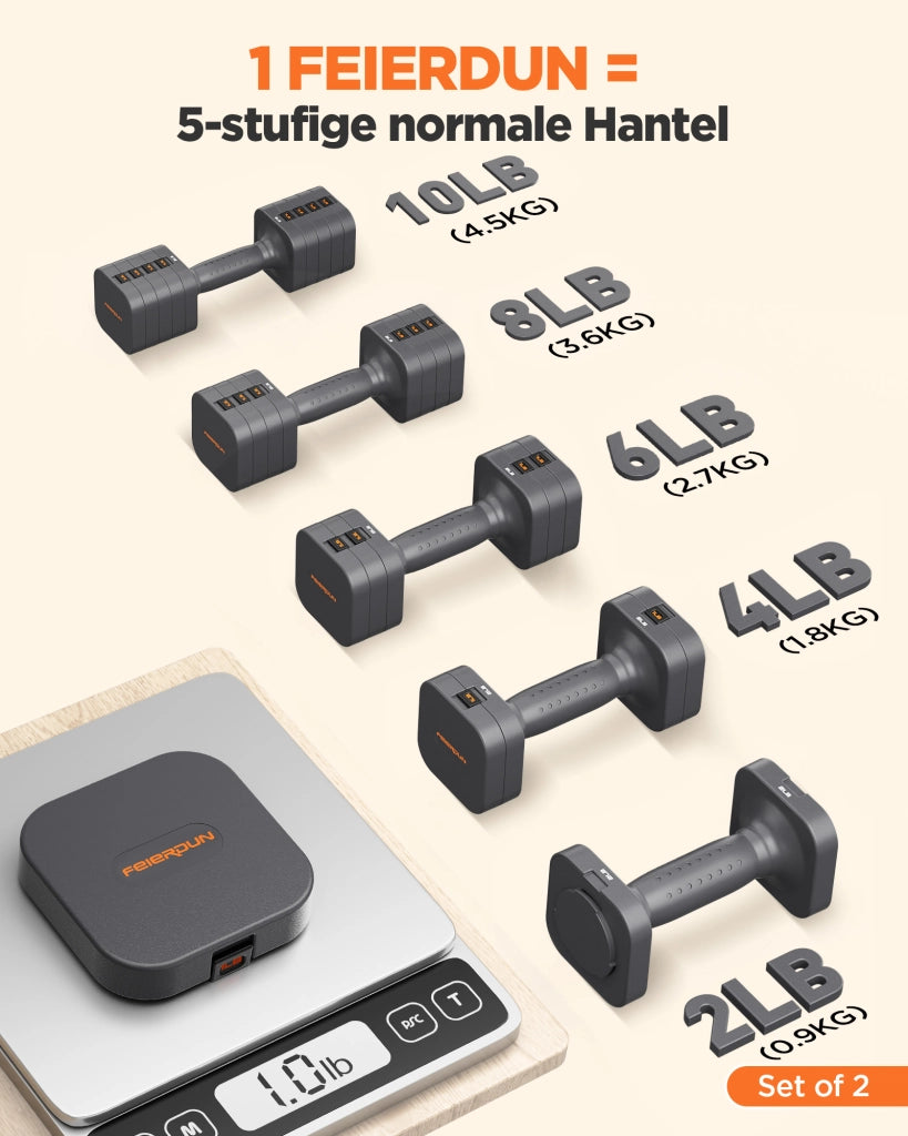 Set Manubri Regolabili 5-in-1 ¨C Xylo ¨C 9 kg, 2 Pezzi per Home Gym e Allenamento Esterno