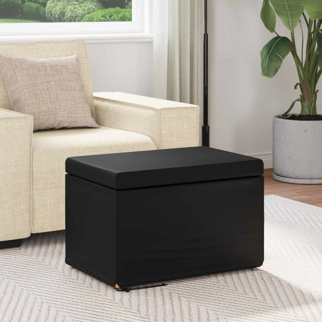 Pouf Nero Pelle Sintetica e Legno Ingegnerizzato