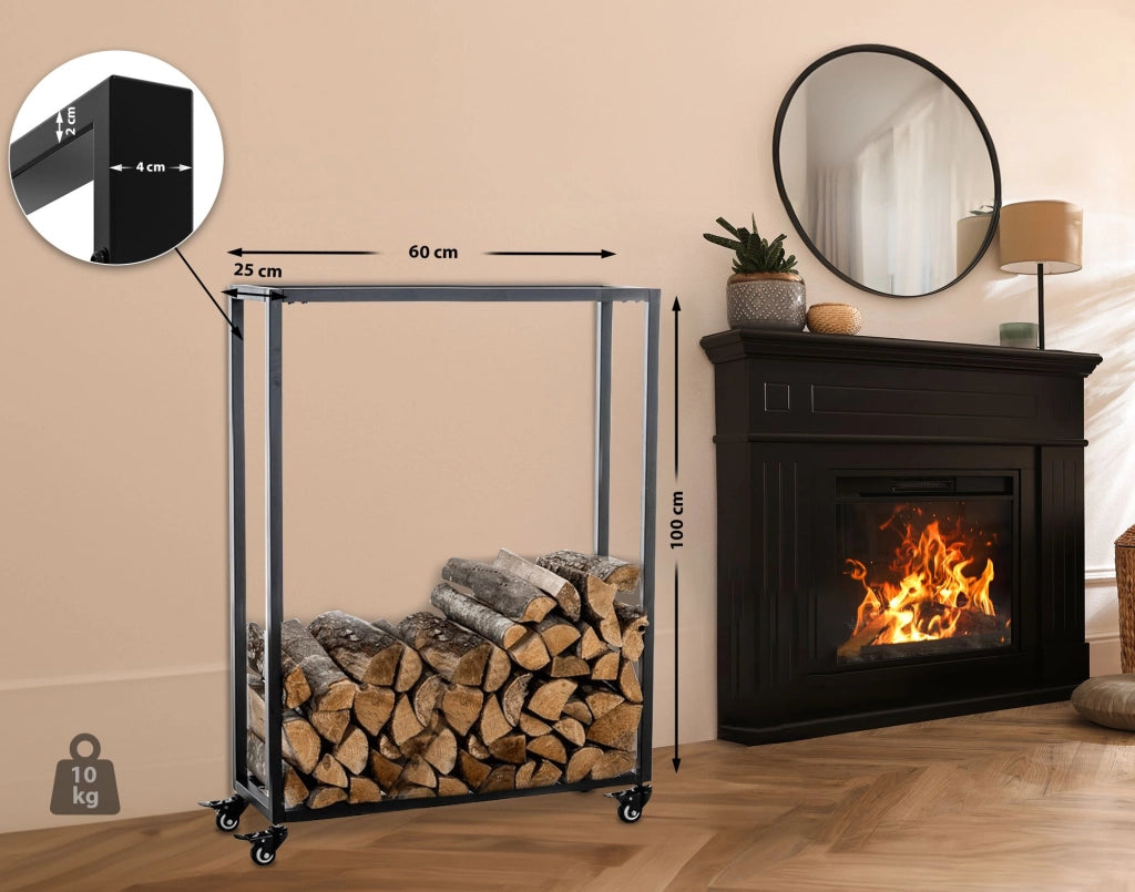 Portalegna per Camino HETTA in Acciaio Inox nero,25x60x100 cm