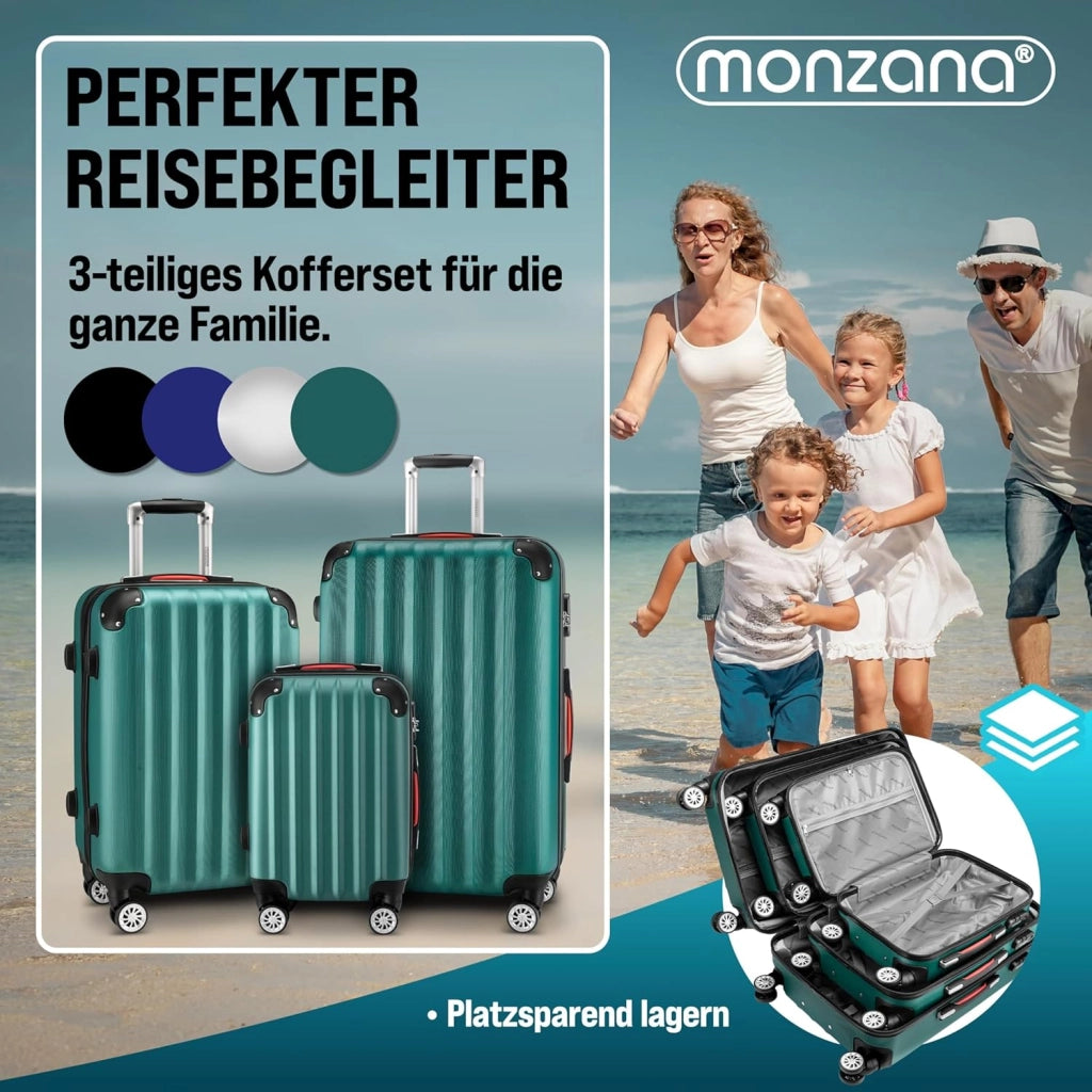® Set di Valigie 3 Pezzi con Lucchetto Organizer Cinghia Maniglie Ruote Doppie Piedi Trolley Rigido M-L-XL