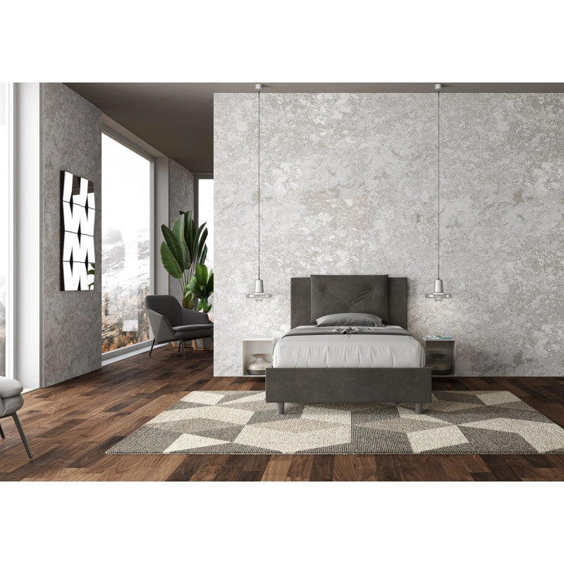 Letto imbottito Piazza e mezzo 110x200 cm Appia - Contenitore,Microfibra,Grigio