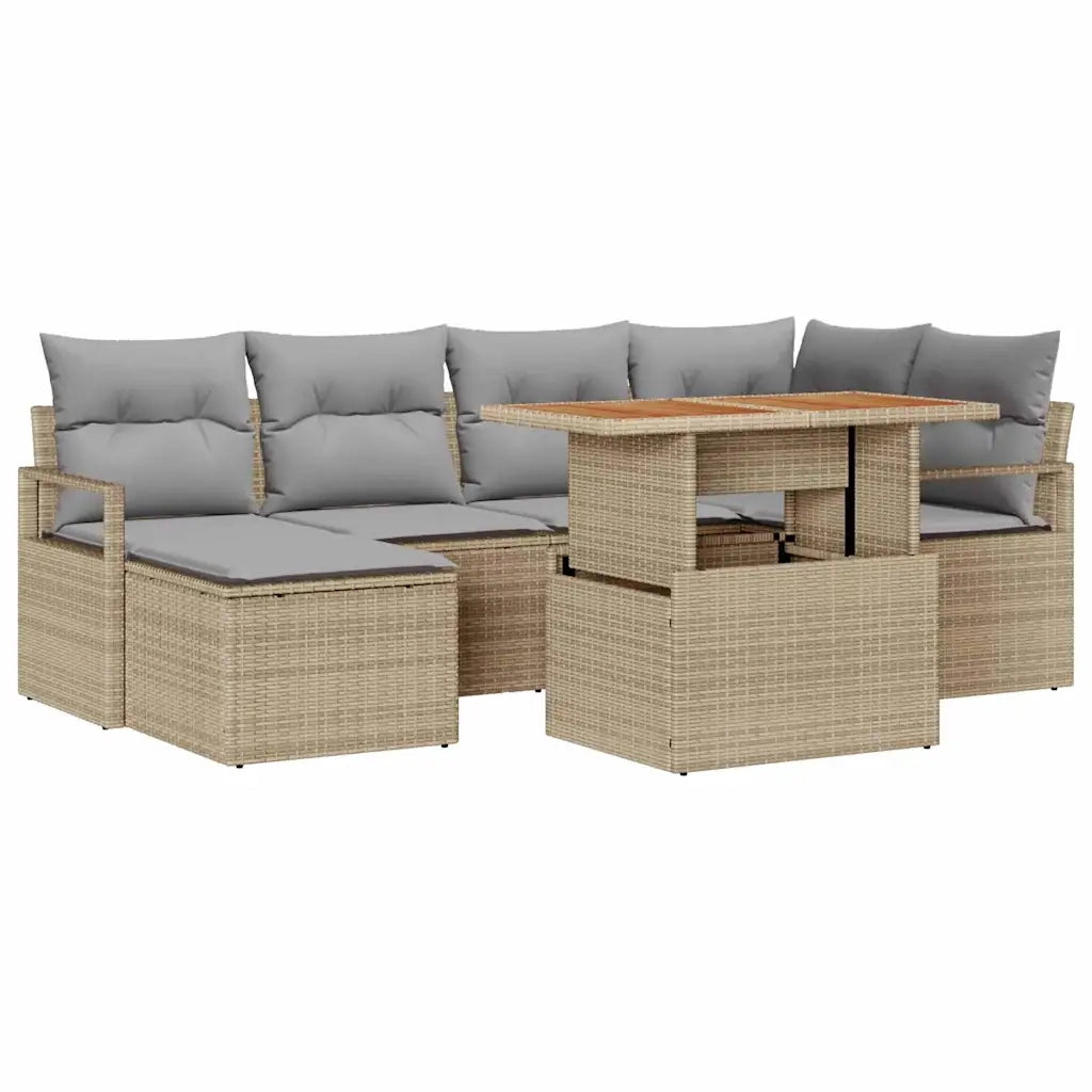 Set da Pranzo per Giardino con cuscino 7 pcs Beige e grigio