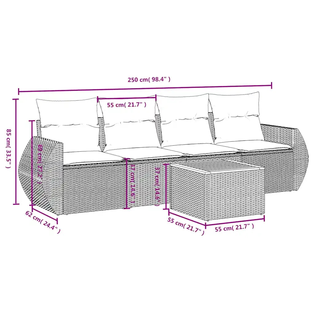 Set Divani da Giardino 5 pz con Cuscini Nero in Polyrattan 3224881