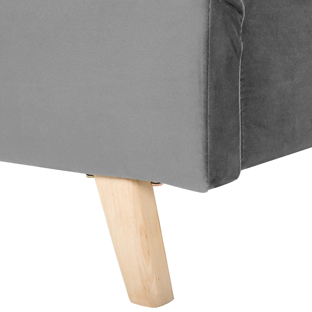 Letto Tappezzeria trapuntata in velluto grigio Gambe in legno chiaro 160 x 200 cm doghe con testiera regolabile Wingback