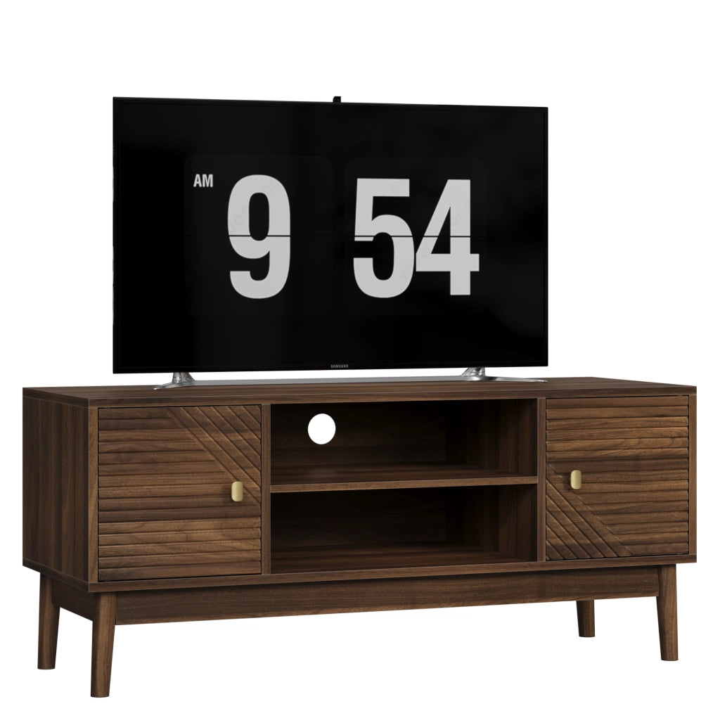 Mobile TV 110x40x48 cm con ampio spazio contenitore e gestione cavi in MDF; noce