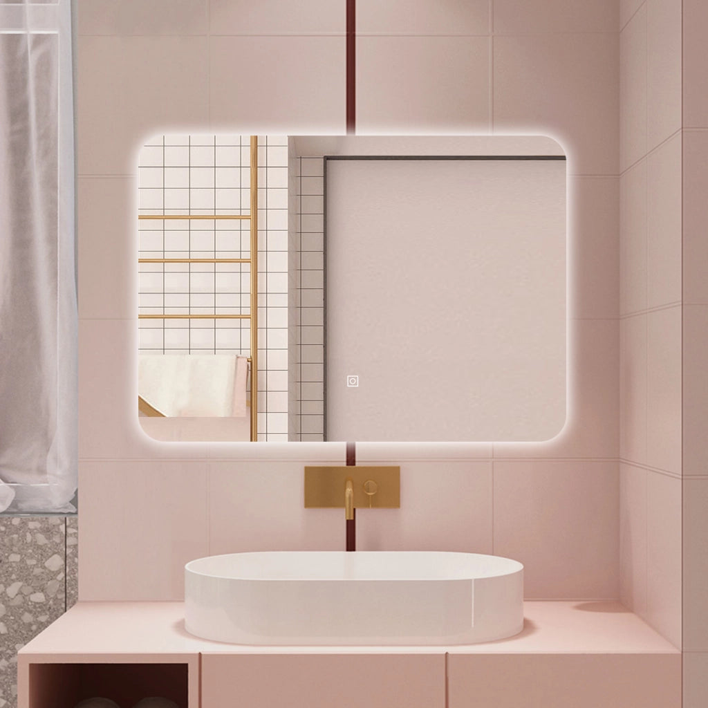 AICA Specchio da bagno 90 x 60 cm, dimmerabile, interruttore touch, Funzione Memoria