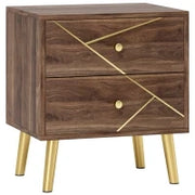 Comodino con 2 Cassetti, Maniglie Dorate, Piedi in Acciaio, 45 x 35 x 50 cm, Marrone