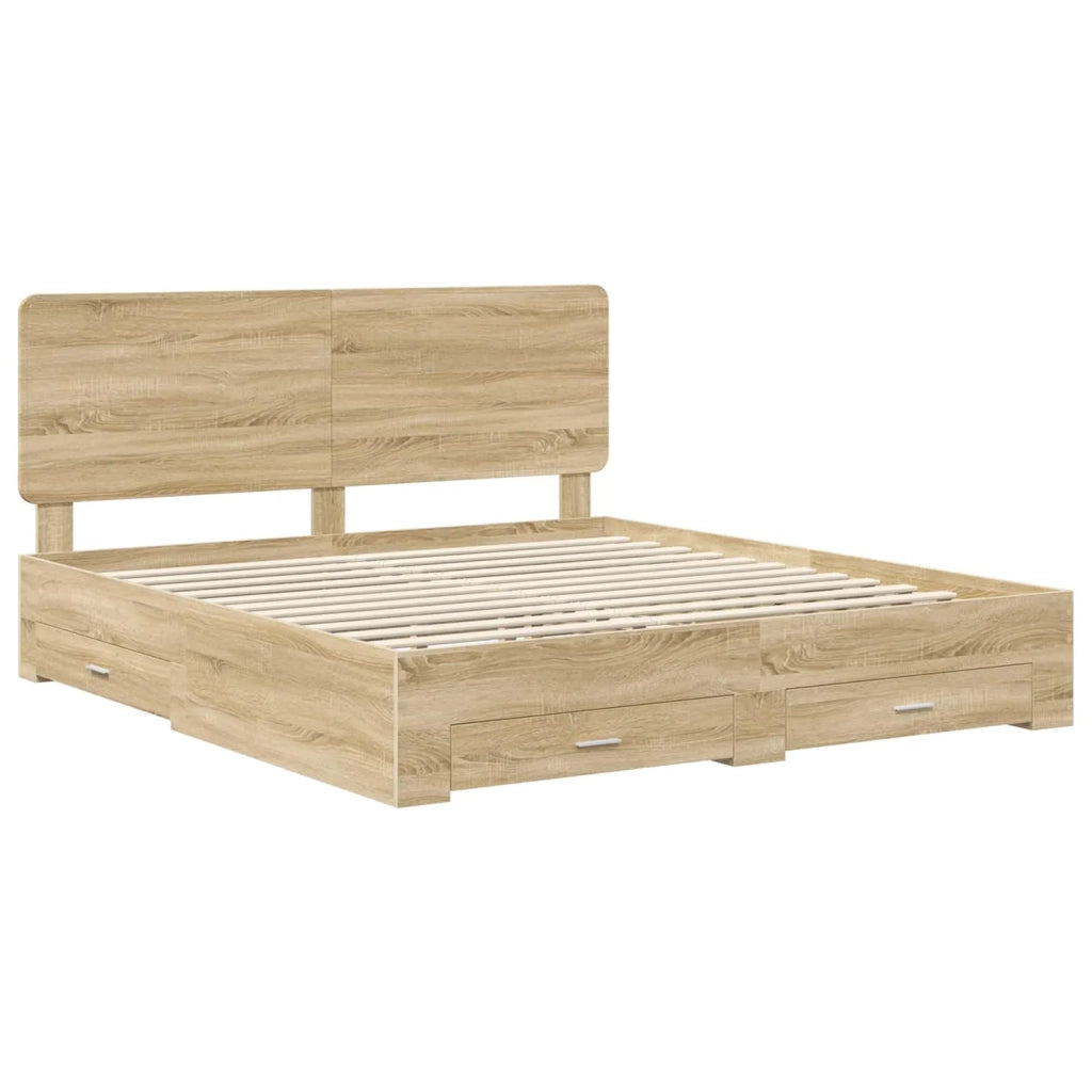 Struttura del letto con testiera Rovere Sonoma 200 x 200 cm 3412744