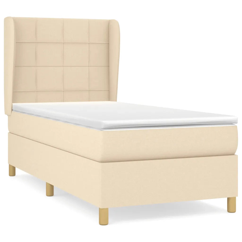 Letto singolo | Letto per adulti | Giroletto a Molle con Materasso Crema 90x190 cm in Tessuto
