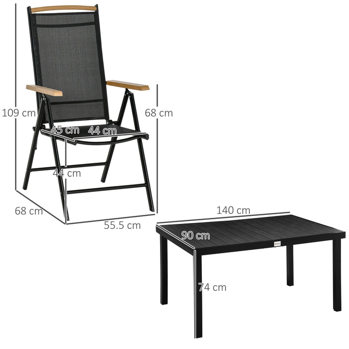 Set Tavolo e 4 Sedie da Giardino in Alluminio e Texteline Nero