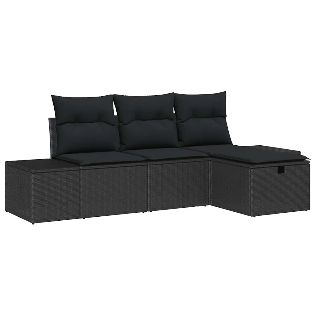 Set Divano da Giardino con cuscino 4 pcs Nero Poly Rattan