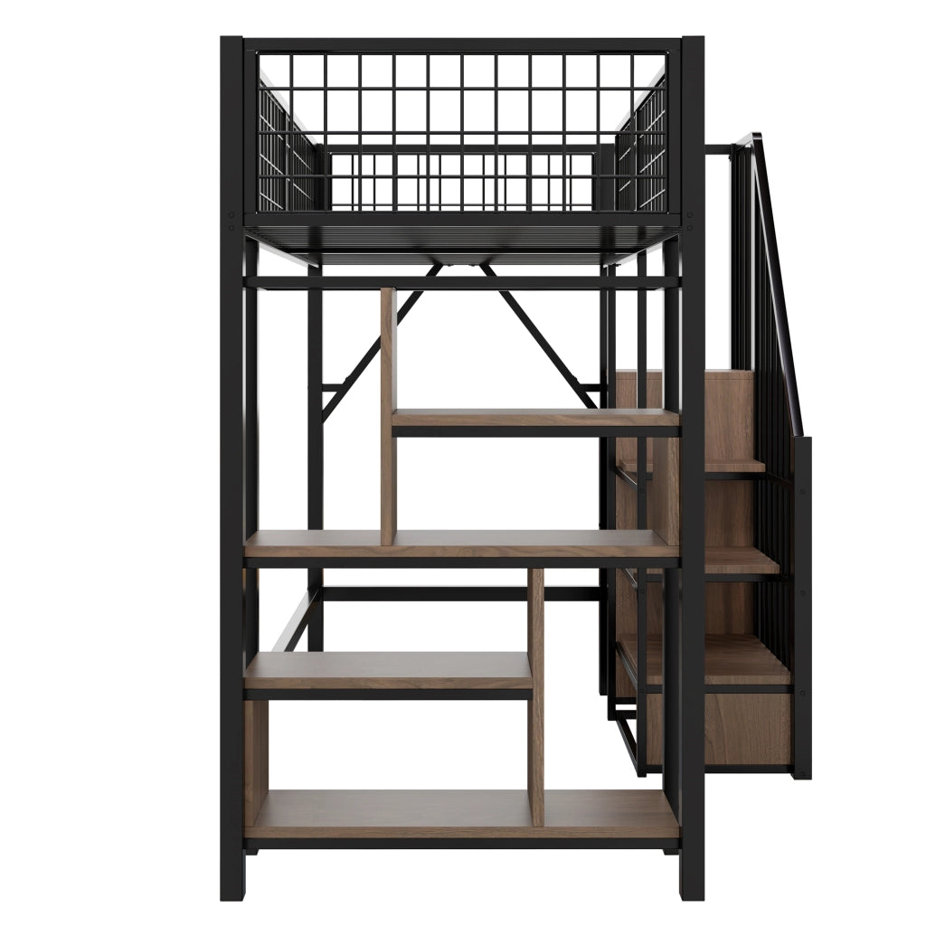 Letto a Soppalco Letto Singolo con Scala Contenitore; Ripiani e Vani Portaoggetti 90×200 cm; senza Materasso