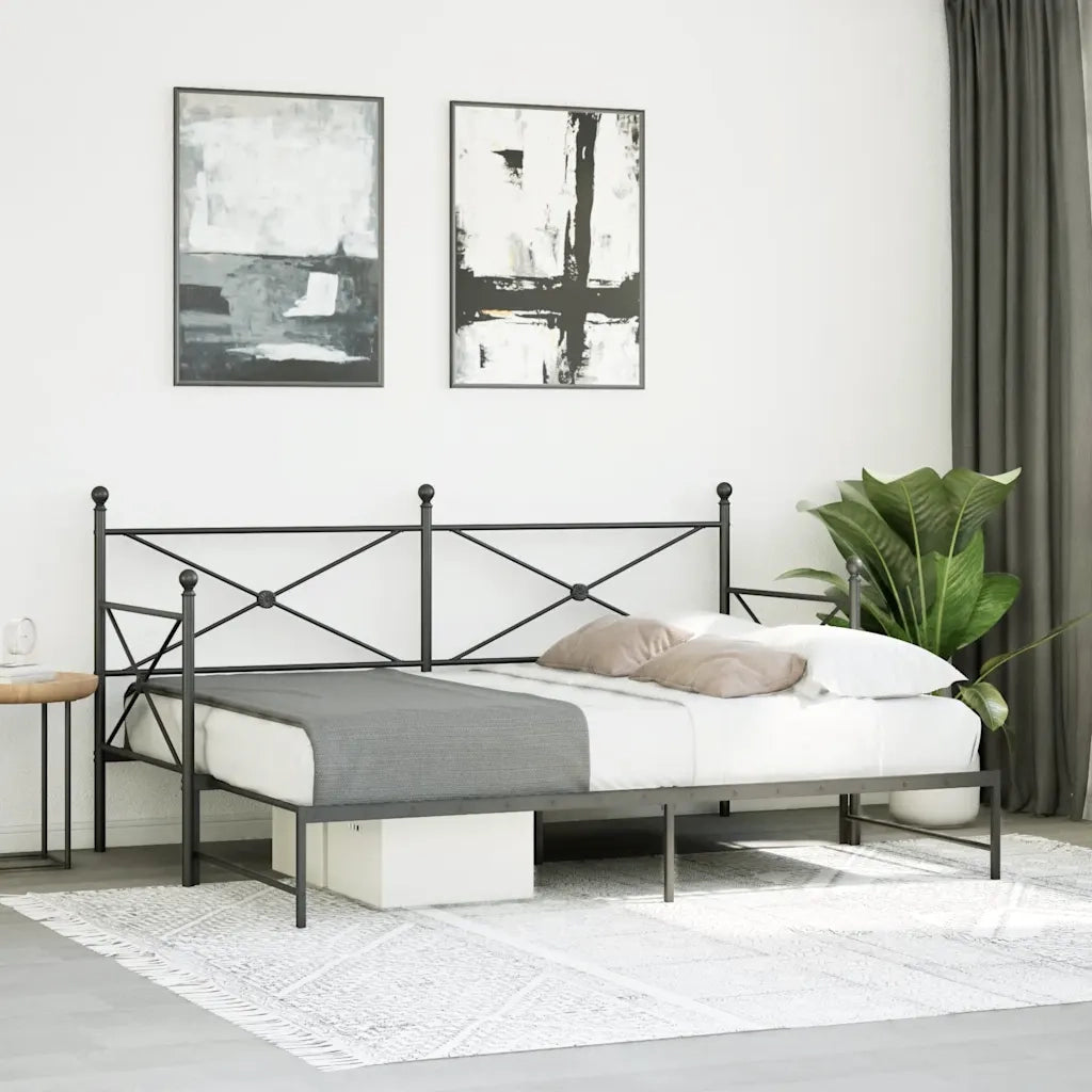 Divano letto | Sof¨¤ letto | Letto singolo Estraibile senza Materasso Nero 75x190 cm Acciaio