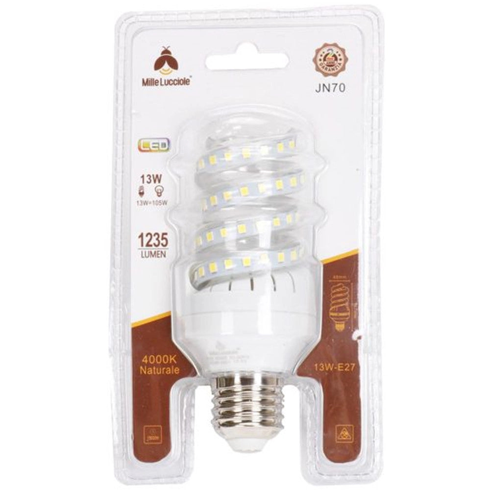 Trade Shop - Lampadina Led E27 13 Watt 1235lm Tortiglione Vortice Spirale Luce Naturale Calda -