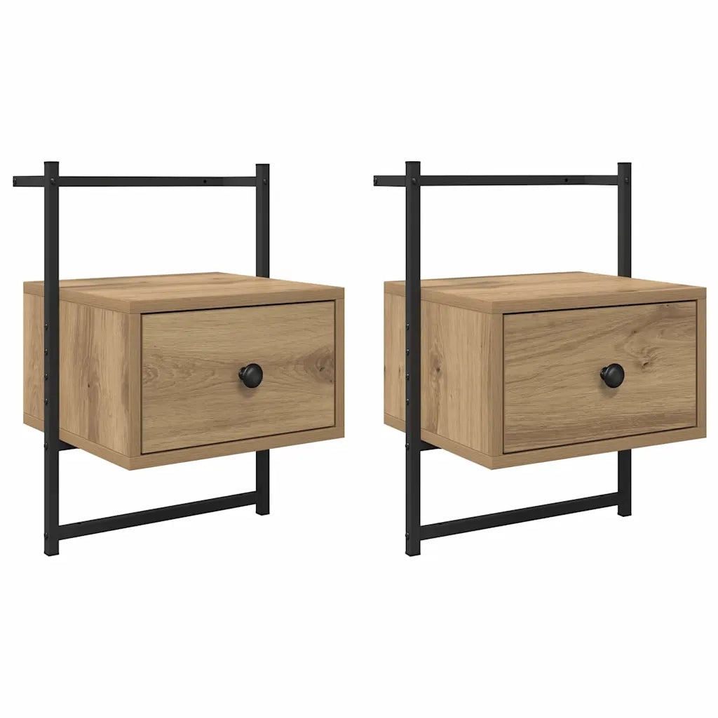 Set di 2 Comodini | Armadio da Notte | Mobiletto da notte Rovere artigianale 35 x 30 x 51 cm