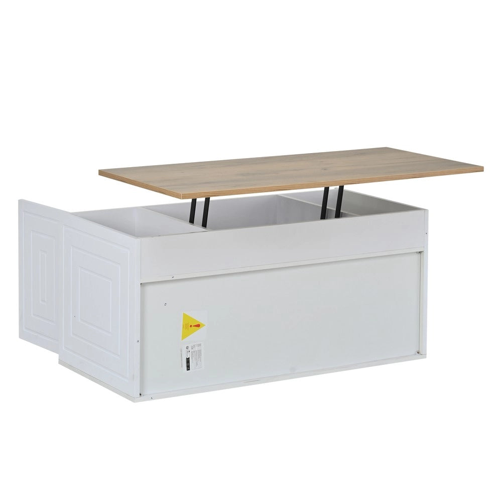 Tavolino da Salotto Regolabile in Altezza con 2 Ante ¨C Xylo ¨C Legno Naturale, 95x46x45 cm