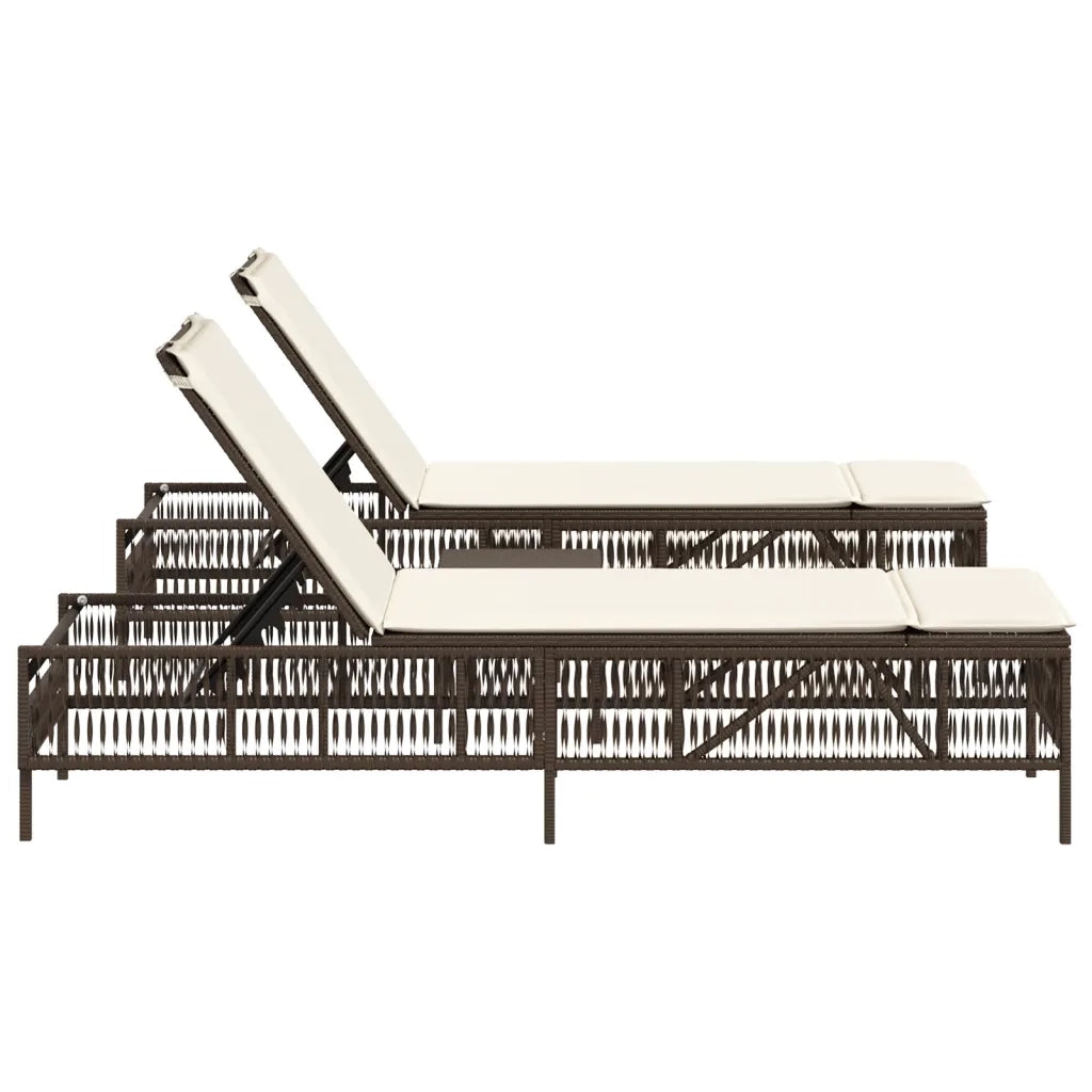 vidaXL Lettini Prendisole 2 pz con Tavolino Marrone in Polyrattan