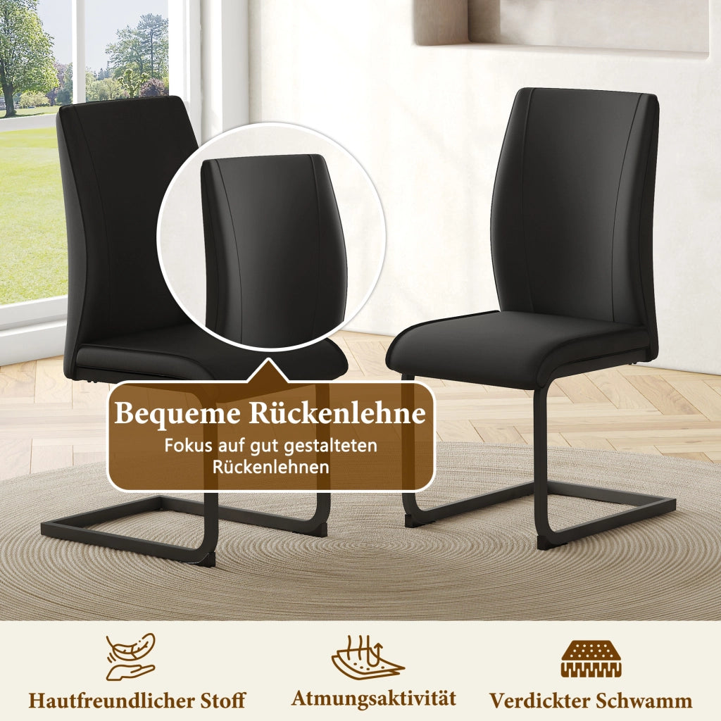 Sedia da pranzo 2 pezzi con schienale ergonomico e piedini antiscivolo in similpelle Nero