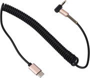 Cavo da USB C a 35 mm a molla - Cavo telescopico estensibile - Adattatore audio stereo - per auto, home audio, smartphone, tablet PC - 1 m/33 ft - Nero.