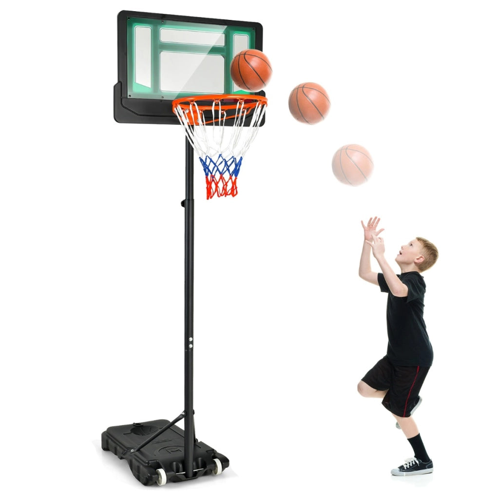Canestro per bambini regolabile in altezza con incavo per pallone, Canestro basket portatile con ruote Verde-Ricreazione outdoor