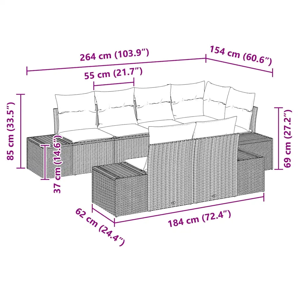 Set Divano da Giardino con cuscino 7 pcs Grigio polyrattan 3348105