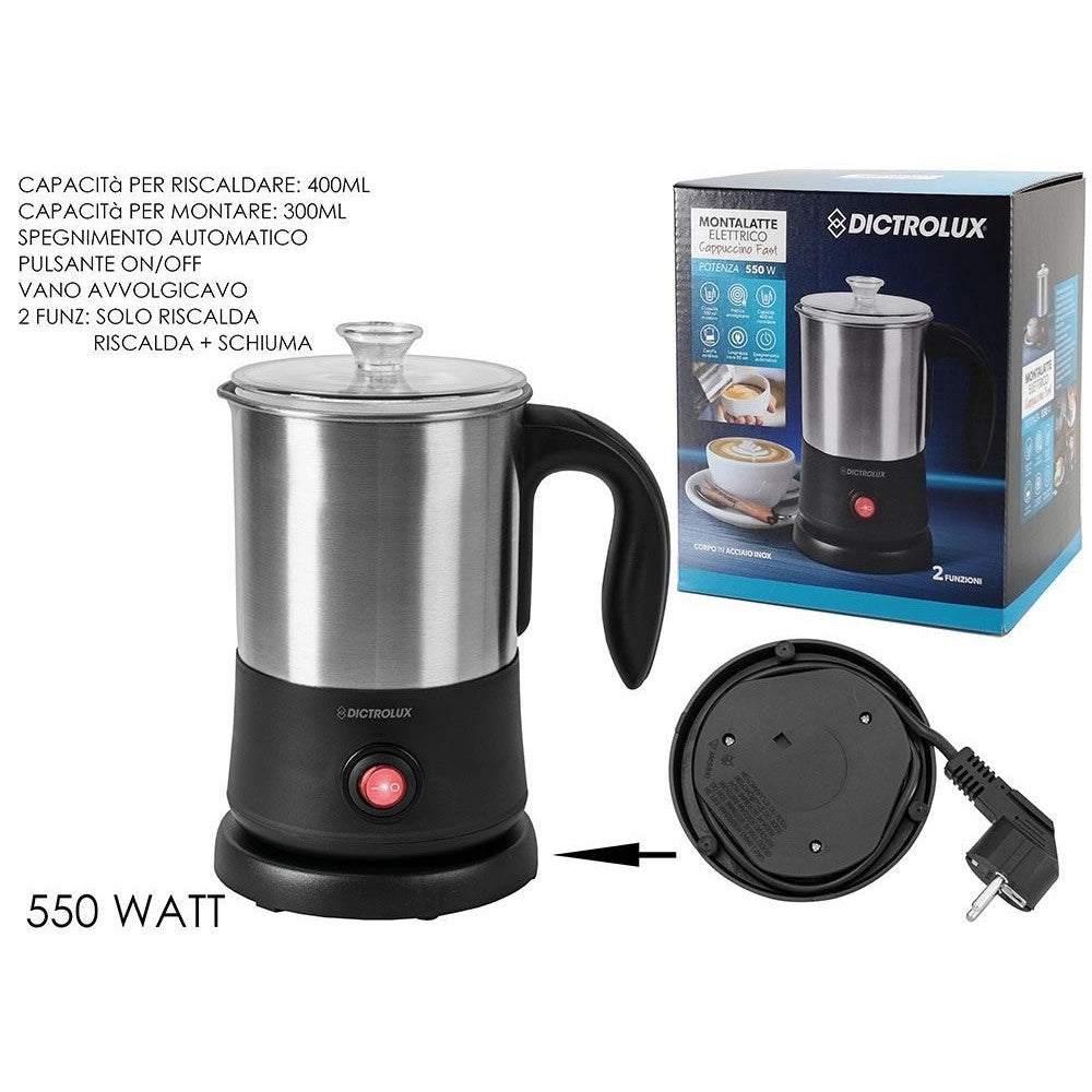 Trade Shop - Montalatte Elettrico Cappuccino 2 Funzioni 550 W Spegnimento Automatico Vano Avvolgicavo -