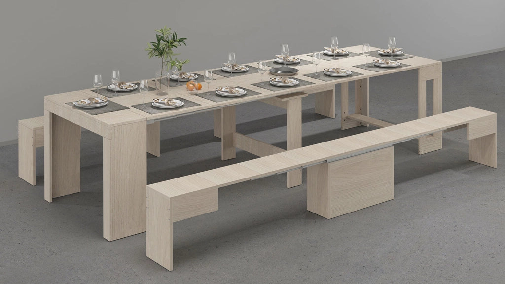 Set 2 Panche Allungabili 66/290x25x45 cm Pratika Singola A e B Olmo Perlato