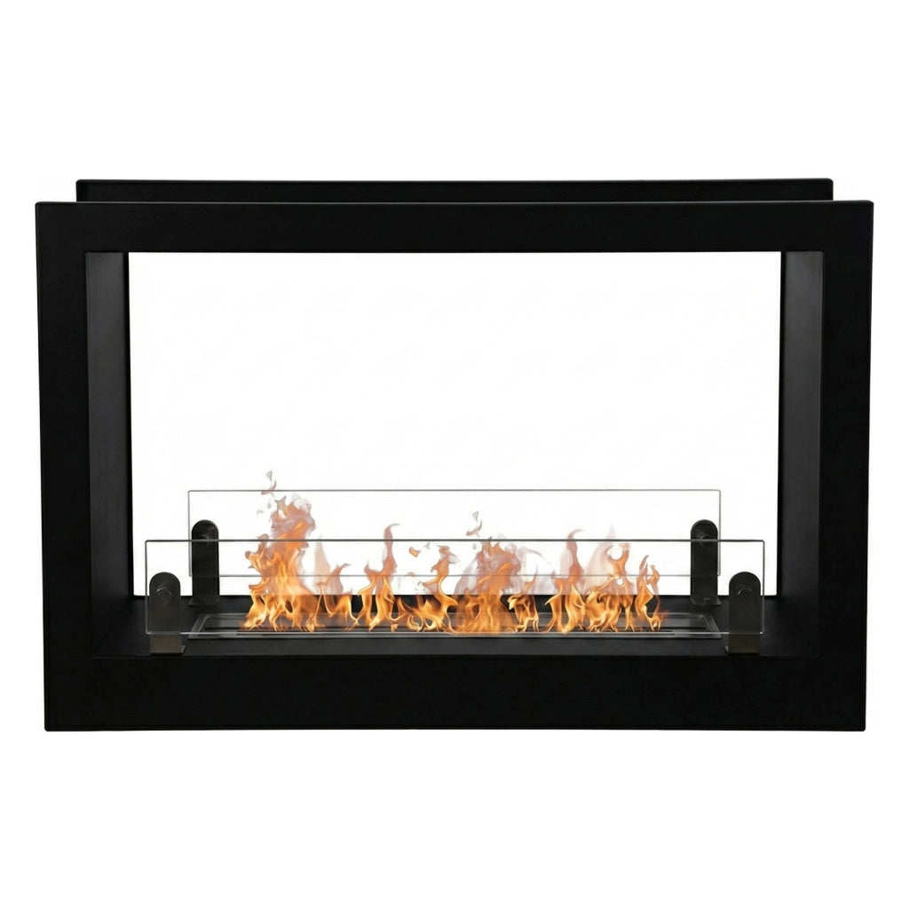 Massenzio - Camino a Bioetanolo da Incasso Bifacciale 90x55x30 cm con Bruciatore 2,3 Litri  Nero