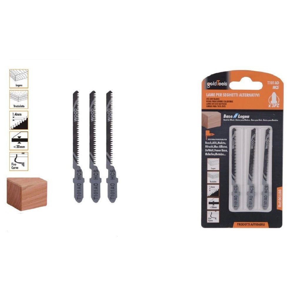 Trade Shop - Set 3pz Lame Per Seghetto Alternativo T101ao Hcs Lama Ricambio Per Legno 90186 -