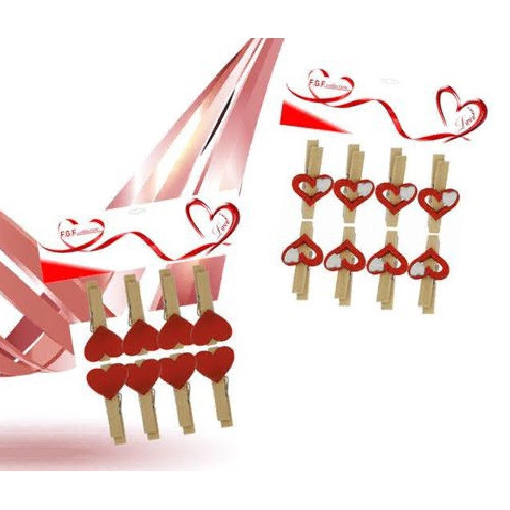 Trade Shop - Set 16 Pz Mollettine Di Legno Con Cuore Rosso San Valentino Vari Modelli 92317 -