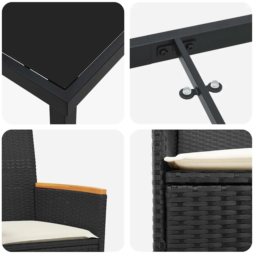 Set da Pranzo per Giardino 5 pz Nero polyrattan 3381088