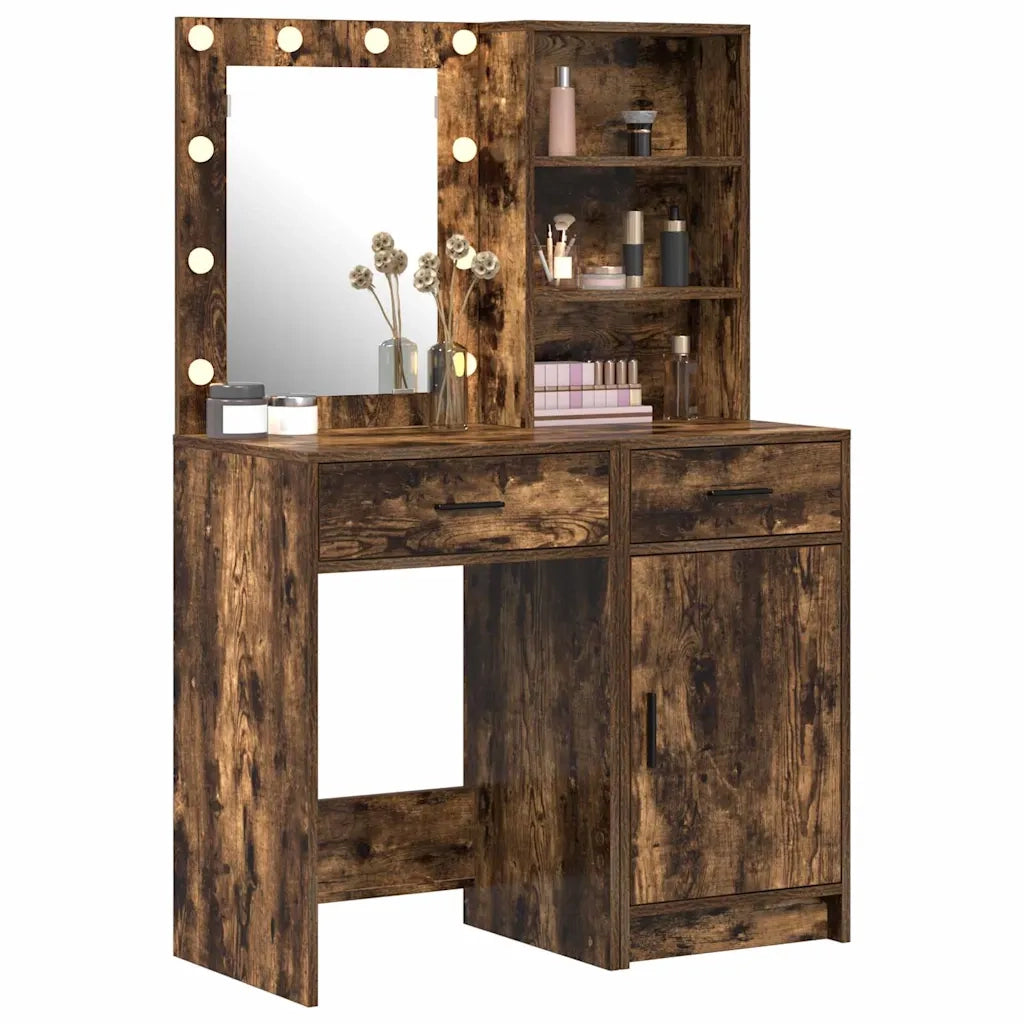 Set da tavolo da trucco con LED con cassetto 2 pcs Rovere fumé 3334276